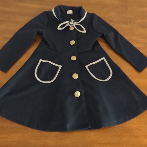 Toddler girls Navy Blue nautical long sleeve dress/coat & sailor collar size 3-4